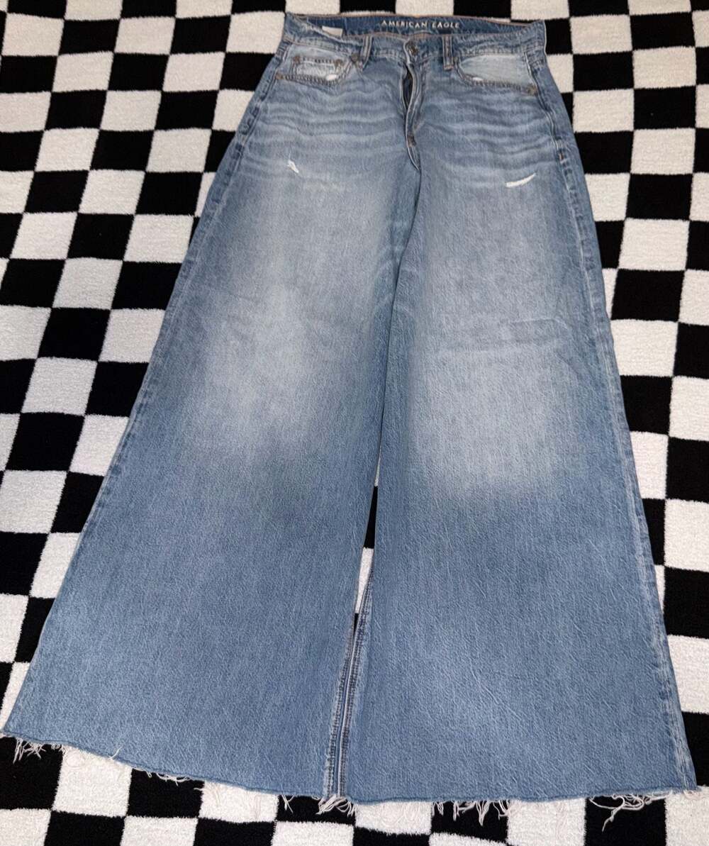 American Eagle High-Waisted Wide-Leg Raw Hem Jeans